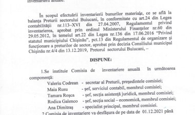 Dispoziția nr. 231-d din 29.11.2021 Cu privire la efectuarea  inventarierii anuale.