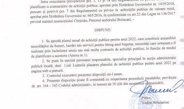 Dispoziția nr. 01-d din 13.01.2022 Cu privire la aprobarea planului de achiziții publice pentru anul 2022.