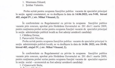 PRETURA SECTORULUI BUIUCANI COMISIA DE CONCURS PENTRU OCUPAREA FUNCȚIEI  VACANTE