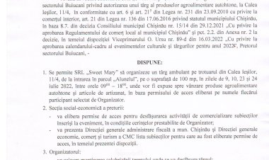 Dispoziția nr. 56 - d Cu privire la desfășurarea unui tîrg a produselor agroalimentare  autohtone la Calea Ieșilor, 11/4.
