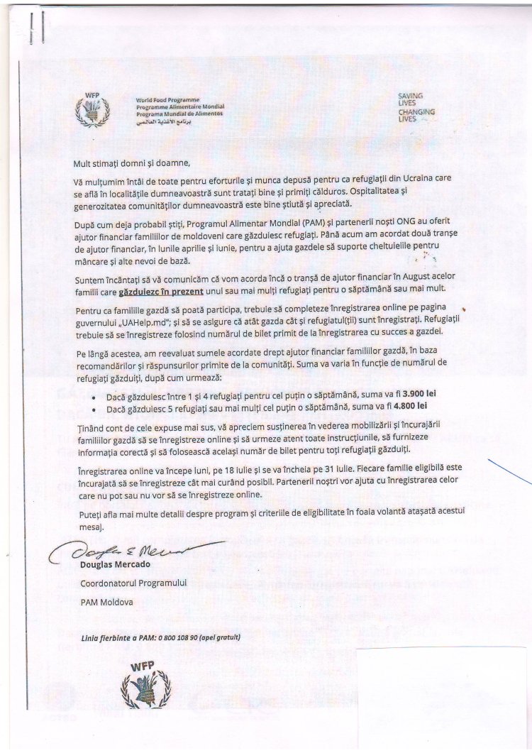 ÎN ATENȚIA  FAMILIILOR DE MOLDOVENI CARE GĂZDUIESC ÎN PREZENT REFUGIAȚI!!!