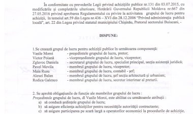 Dispoziția nr. 68 - d  din 05.08.2022 Cu privire la crearea și stabilire a modului de activitate a grupului de lucru pentru achiziții publice.