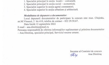 PRETURA SECTORULUI BUIUCANI COMISIA DE CONCURS PENTRU OCUPAREA FUNCȚIEI VACANTE.