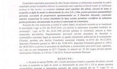 Dispoziția nr. 78 - d din 29.08.2022 Cu privire la demolarea copertinei din str. E. Coca, 55, ap. 8, municipiul Chișinău.