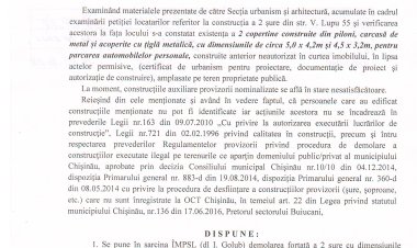 Dispoziția nr. 79 - d din 29.08.2022 Cu privire la demolarea copertinelor din str. Vasile Lupu, 55, municipiul Chișinău.