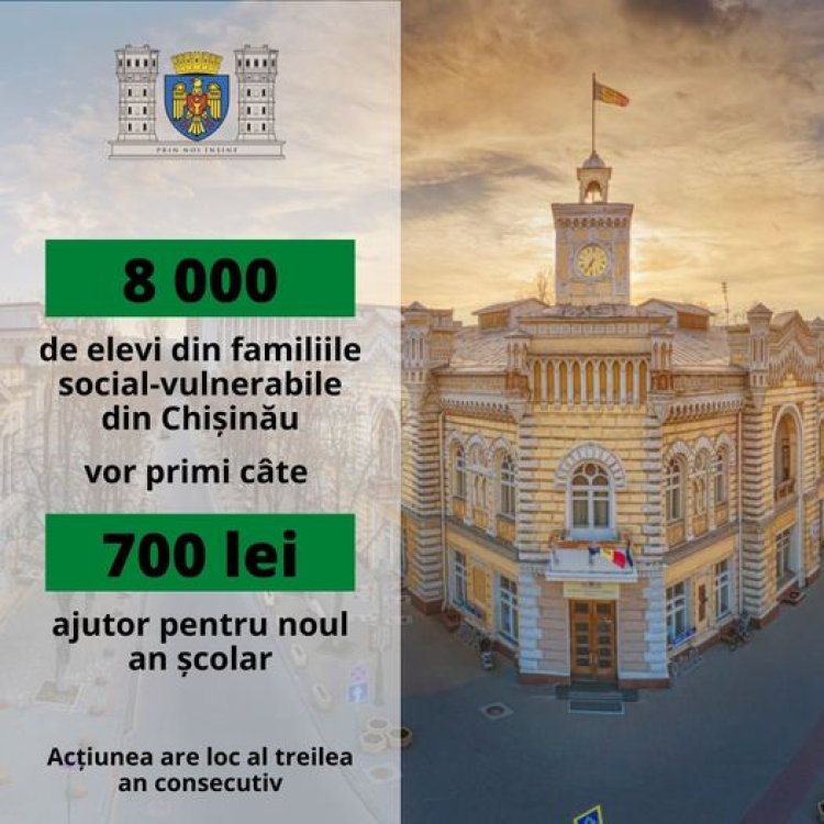 8000 de elevi din familiile social-vulnerabile din Chișinău, vor primi suma de 700 lei, ajutor pentru noul an școlar. Ac...