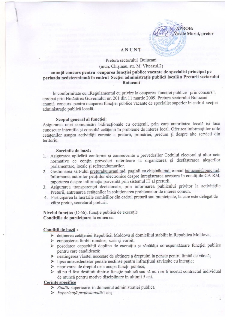 ANUNȚ PUBLIC de concurs.