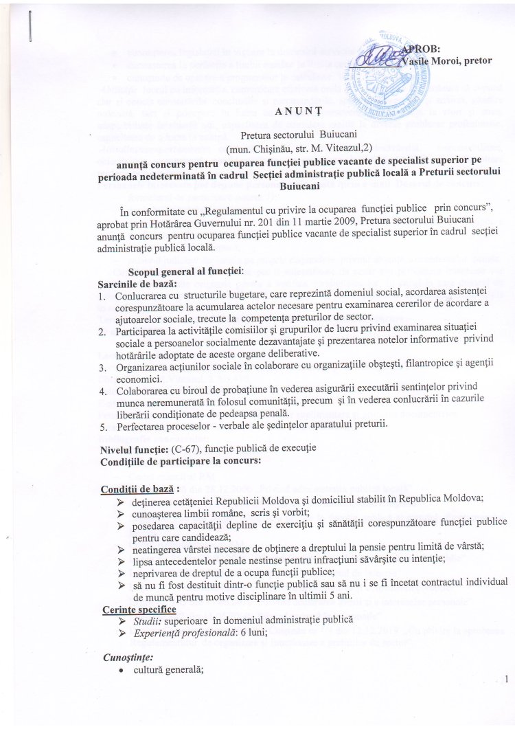 ANUNȚ PUBLIC de concurs.