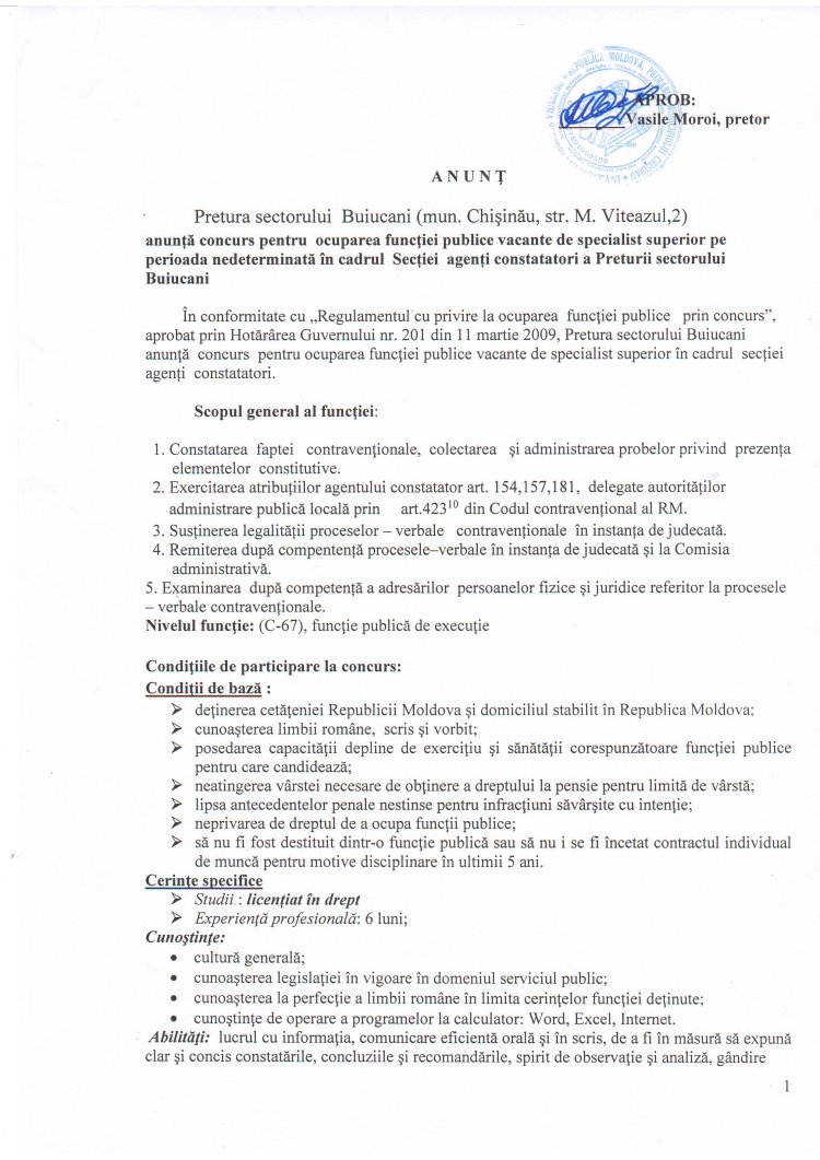 ANUNȚ PUBLIC de concurs.