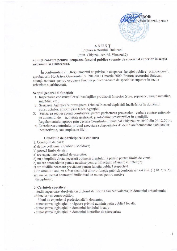 ANUNȚ PUBLIC de concurs.