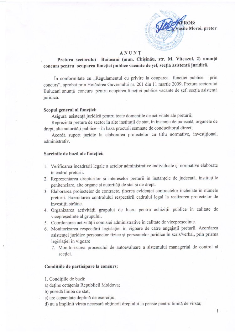 ANUNȚ PUBLIC de concurs.