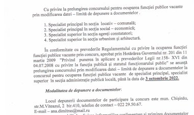 PRETURA SECTORULUI BUIUCANI COMISIA DE CONCURS PENTRU OCUPAREA FUNCŢIEI VACANTE A N U N Ț!!!!!!