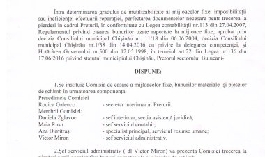Dispoziția nr. 91 - d  din 28.09.2022 Cu privire la instituirea Comisiei de casare a mijloacelor fixe, bunurilor materiale.