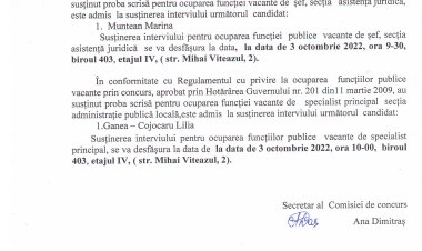 PRETURA SECTORULUI BUIUCANI COMISIA DE CONCURS PENTRU OCUPAREA FUNCȚIEI VACANTE