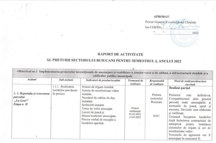 RAPORT DE ACTIVITATE AL PRETURII SECTORULUI BUIUCANI PENTRU SEMESTRUL 1, ANUL 2022