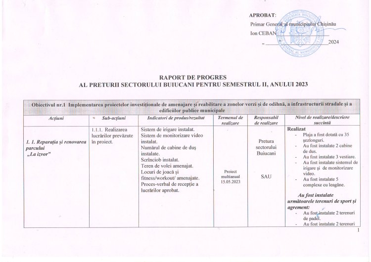 RAPORT DE PROGRES SEMESTRUL II ANUL 2023