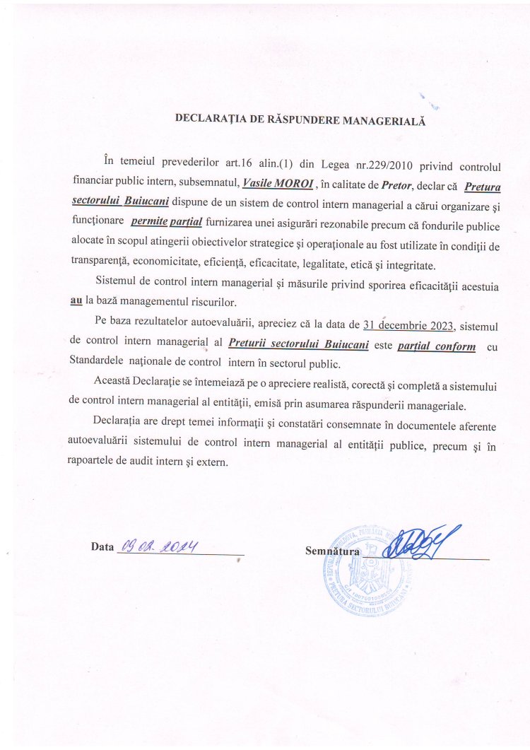 DECLARAȚIA DE RĂSPUNDERE MANAGERIALĂ